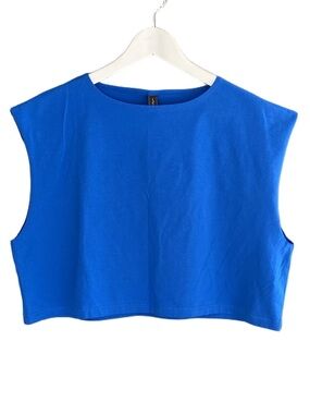 VALIJA GITANA Top Boxy Crop Tee Sleeveless Round Neck Royal Blue Women Size M